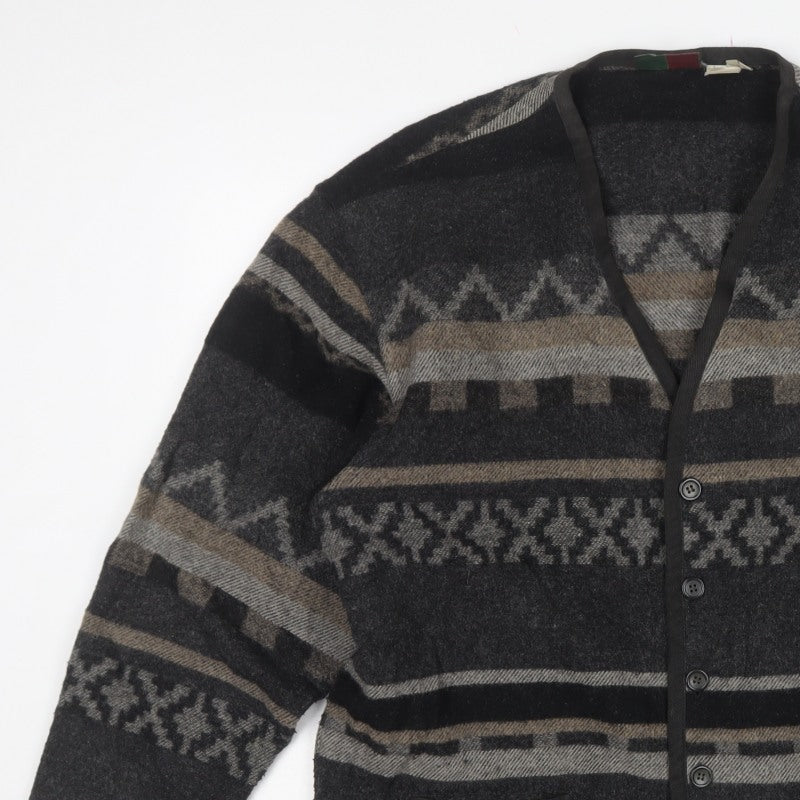Rodrigo Men’s Black Aztec Geometric Knit Button Cardigan Size L