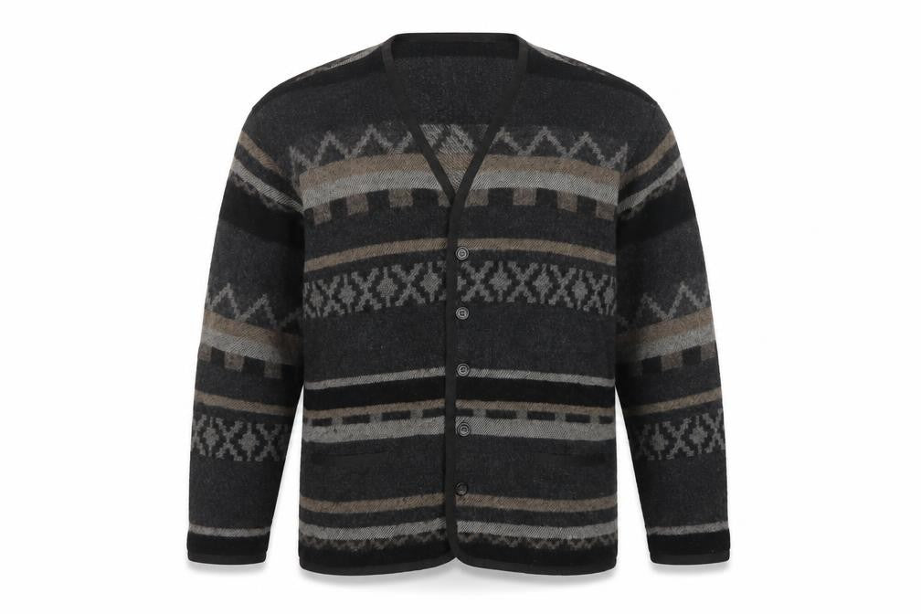 Rodrigo Men’s Black Aztec Geometric Knit Button Cardigan Size L