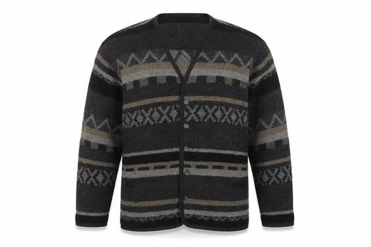 Rodrigo Men’s Black Aztec Geometric Knit Button Cardigan Size L