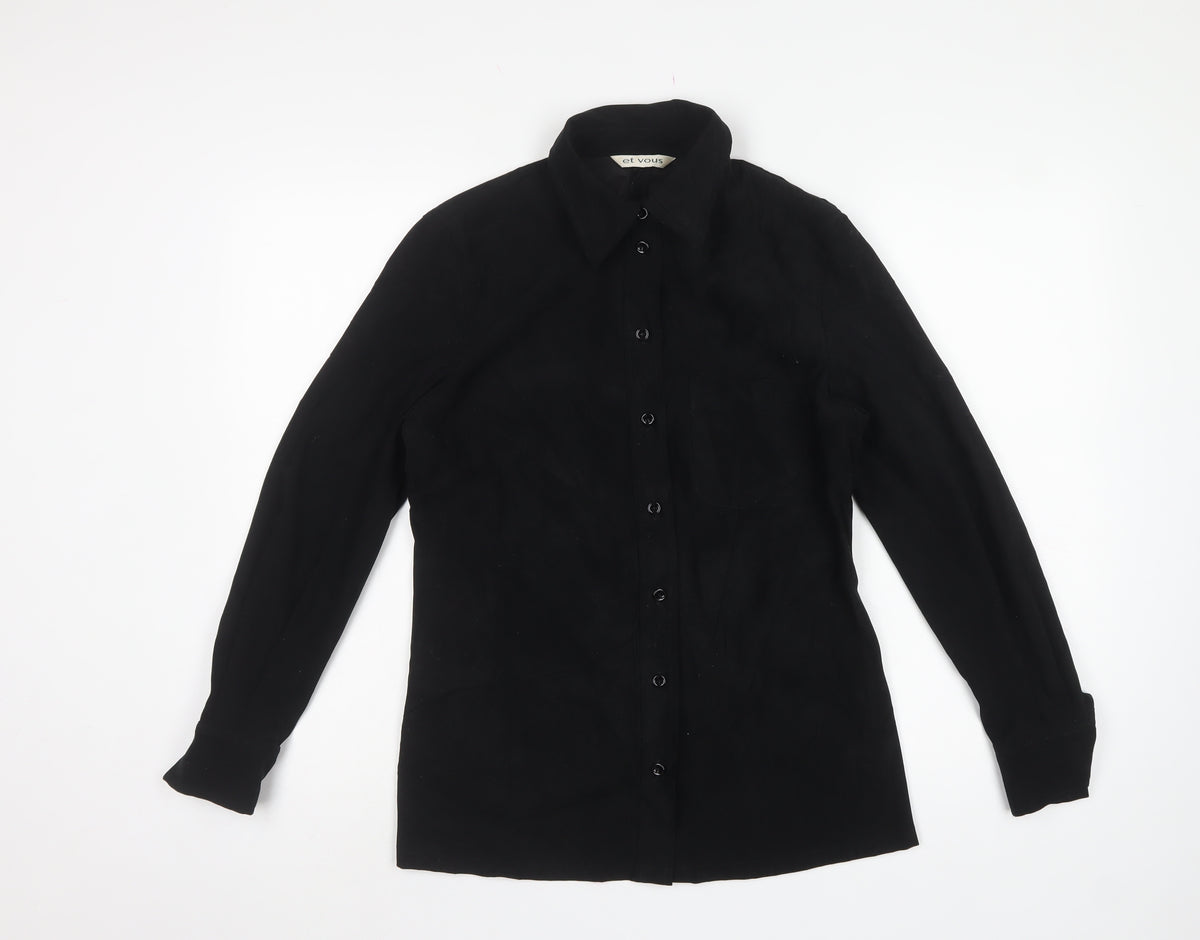 Et Vous Women’s Black UK 12 Slim Fit Button-Up Collared Shirt