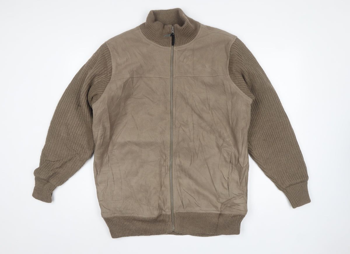 James Pringle Men’s Brown M Full Zip Knit Sleeve Basic Jacket