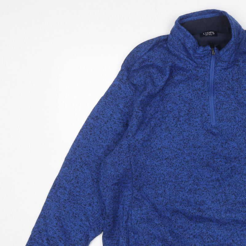 Chaps Men Blue 2XL Quarter Zip Fleece Pullover Sweatshirt Logo