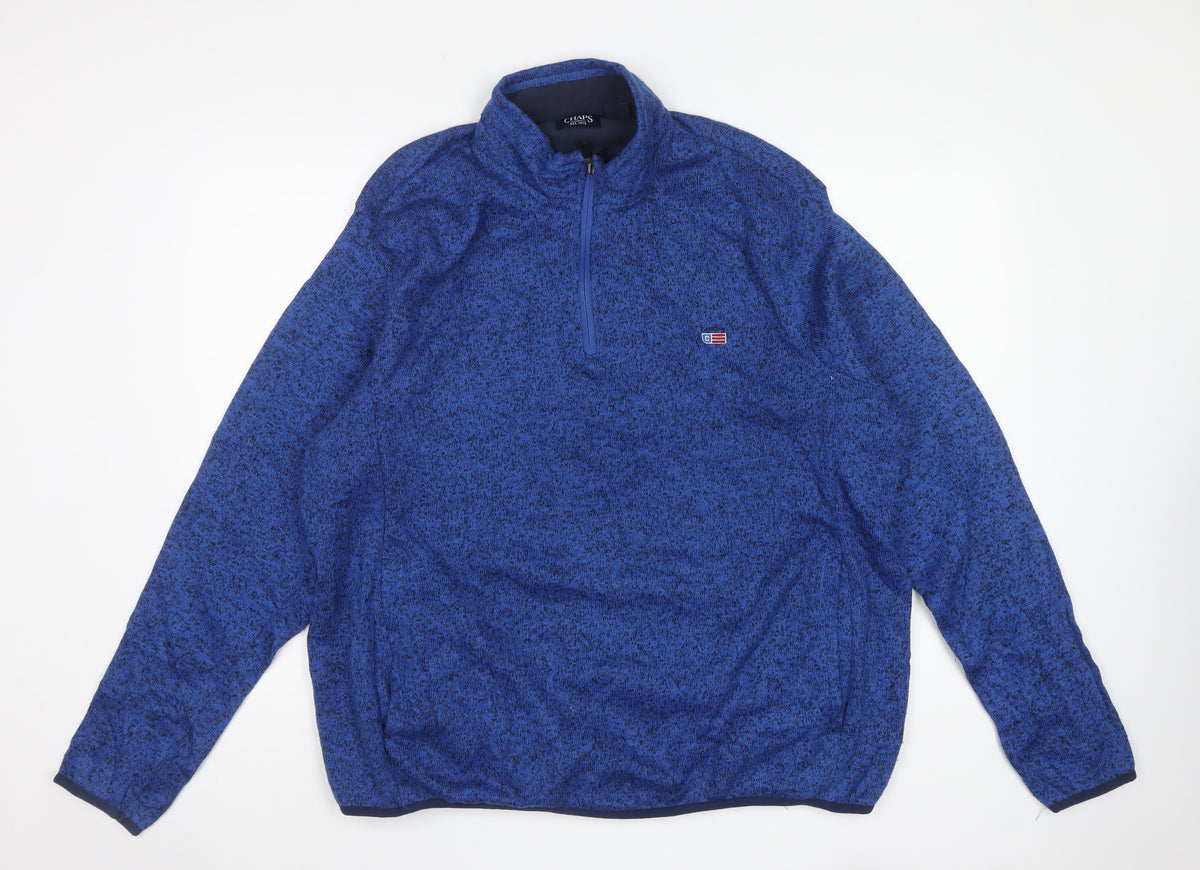 Chaps Men Blue 2XL Quarter Zip Fleece Pullover Sweatshirt Logo