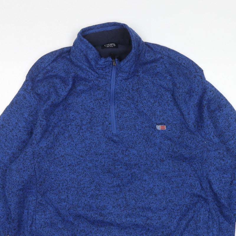 Chaps Men Blue 2XL Quarter Zip Fleece Pullover Sweatshirt Logo