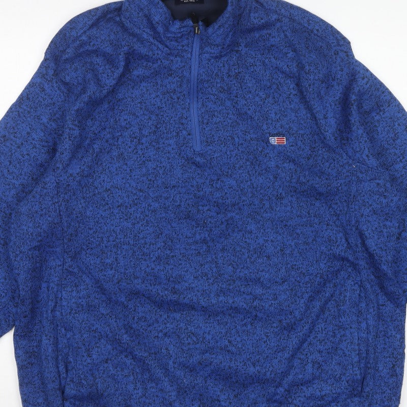 Chaps Men Blue 2XL Quarter Zip Fleece Pullover Sweatshirt Logo