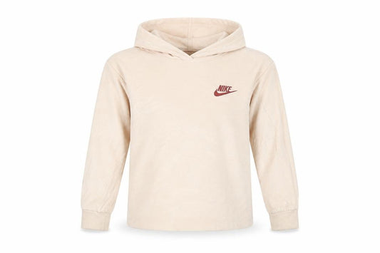 Nike Girls Ivory Velour Pullover Hoodie 5-6 Years Logo Long Sleeve
