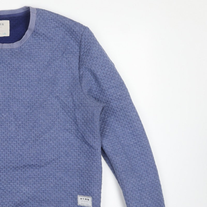 HYMN Men’s Blue XL Geometric Textured Crew Neck Pullover Sweatshirt