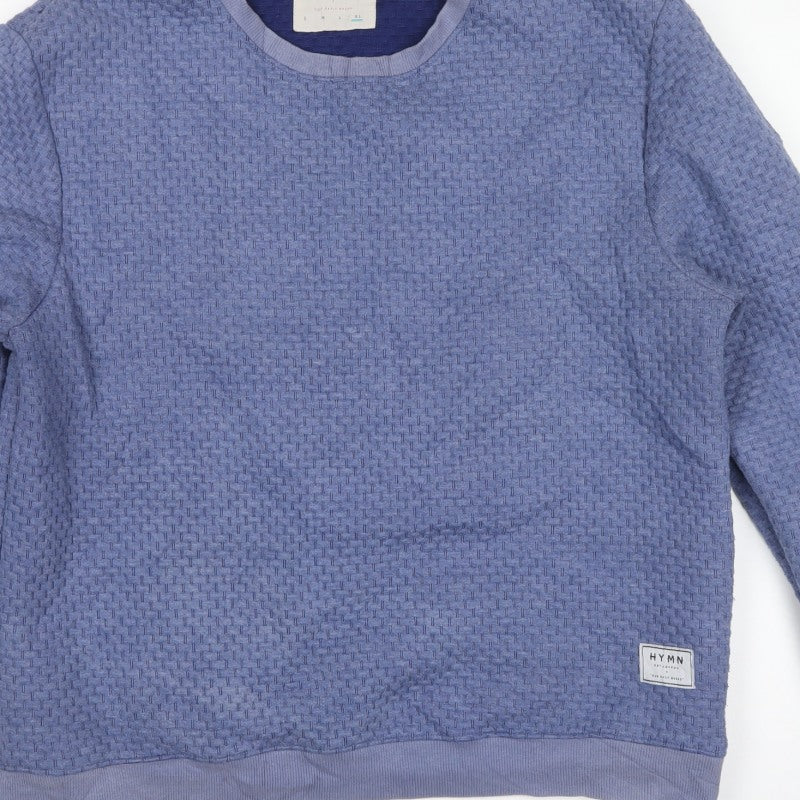 HYMN Men’s Blue XL Geometric Textured Crew Neck Pullover Sweatshirt