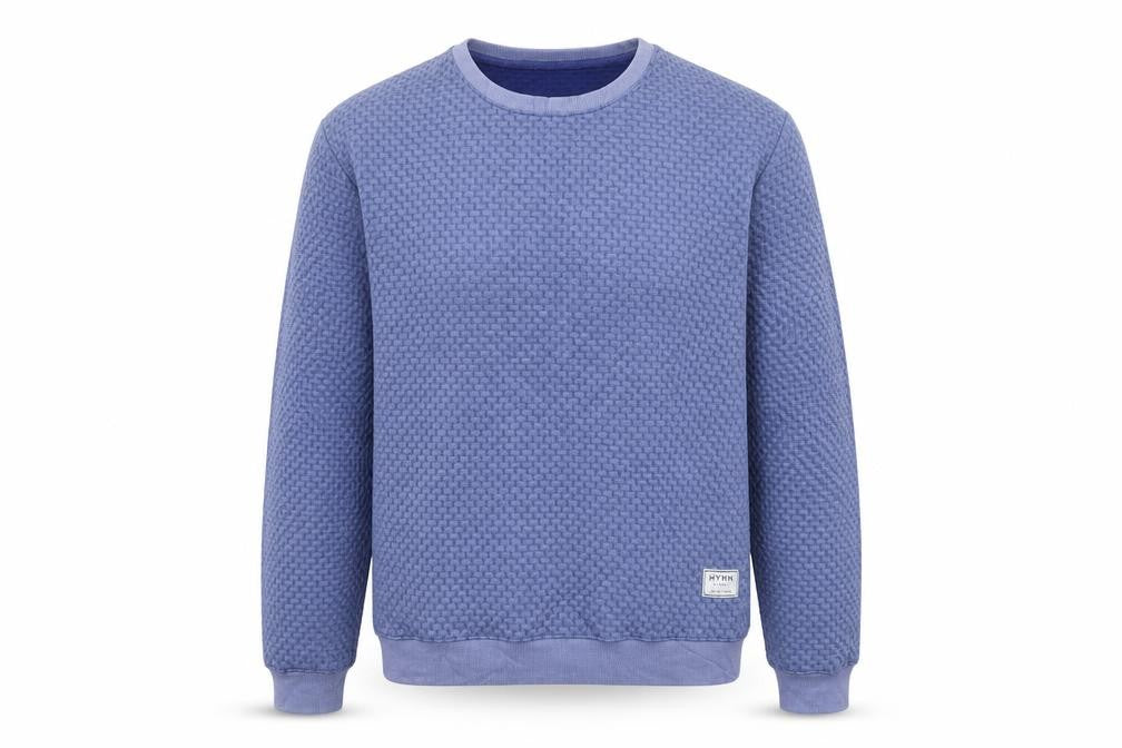 HYMN Men’s Blue XL Geometric Textured Crew Neck Pullover Sweatshirt