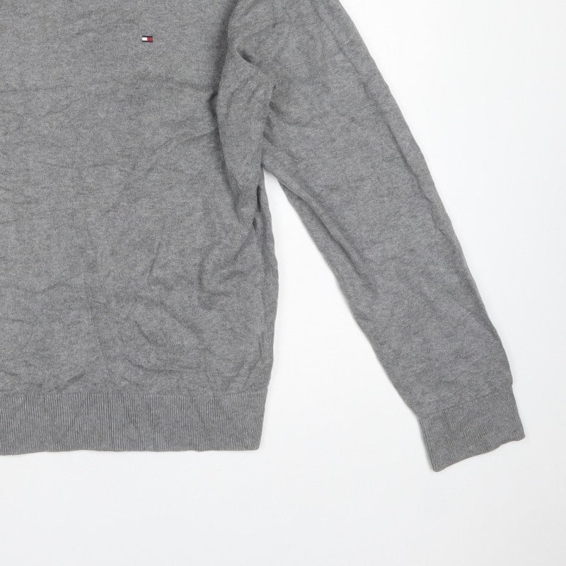 Tommy Hilfiger Men’s Grey 2XL V-Neck Cotton Logo Pullover Jumper