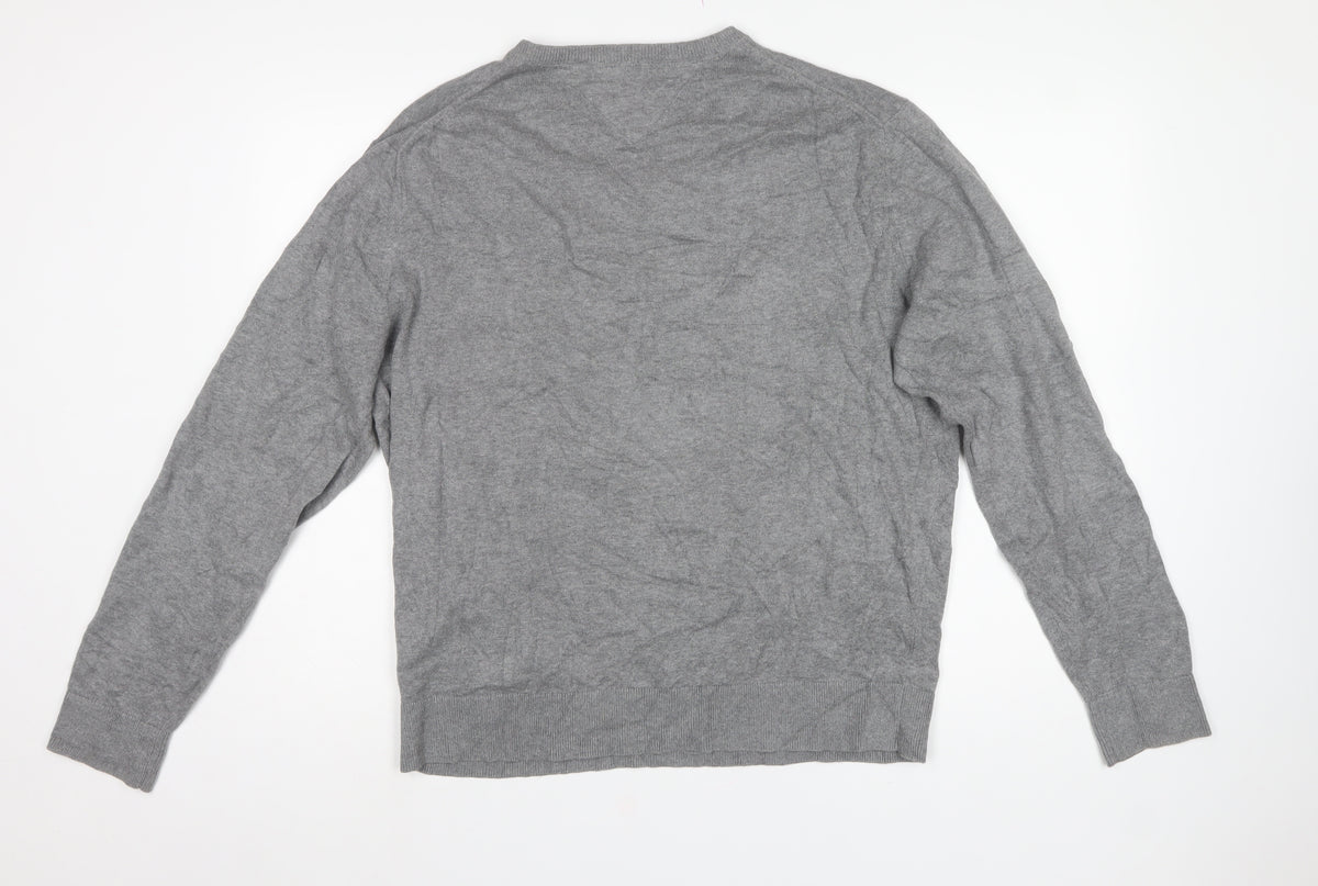 Tommy Hilfiger Men’s Grey 2XL V-Neck Cotton Logo Pullover Jumper