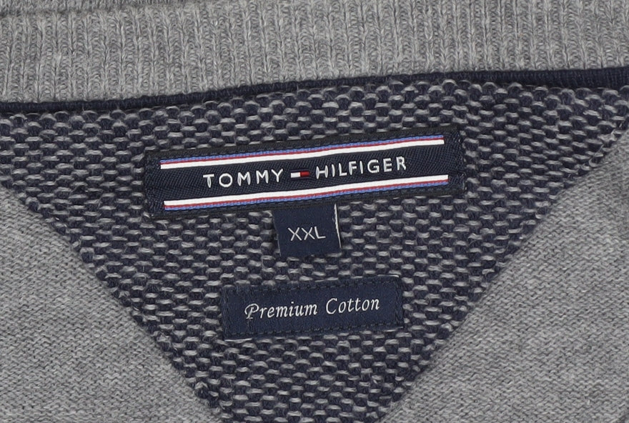 Tommy Hilfiger Men’s Grey 2XL V-Neck Cotton Logo Pullover Jumper