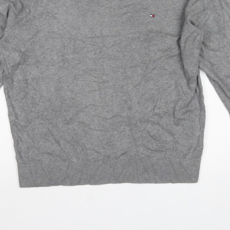 Tommy Hilfiger Men’s Grey 2XL V-Neck Cotton Logo Pullover Jumper