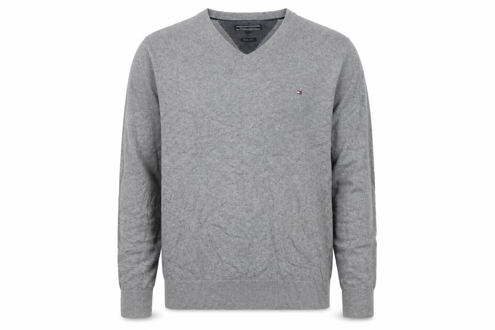 Tommy Hilfiger Men’s Grey 2XL V-Neck Cotton Logo Pullover Jumper