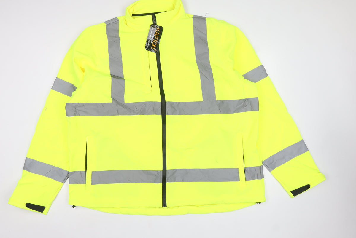 Kapton Workwear Men Yellow 3XL Hi Vis Soft Shell Work Jacket Reflective