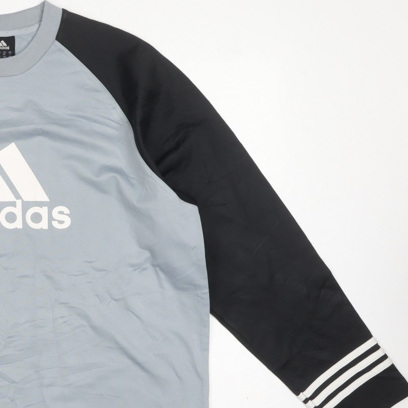 Adidas Men’s Grey Black M Logo Crew Neck Pullover Sweatshirt