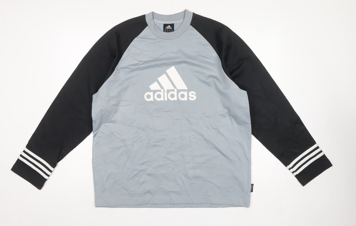Adidas Men’s Grey Black M Logo Crew Neck Pullover Sweatshirt