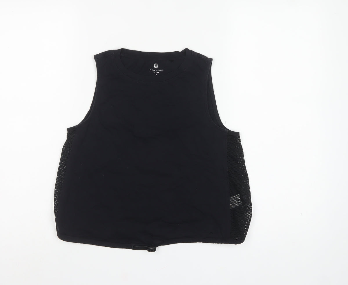 New Look Women Black S Basic Mesh Panel Drawstring Active Tank Top