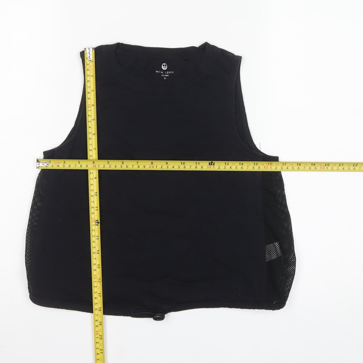 New Look Women Black S Basic Mesh Panel Drawstring Active Tank Top