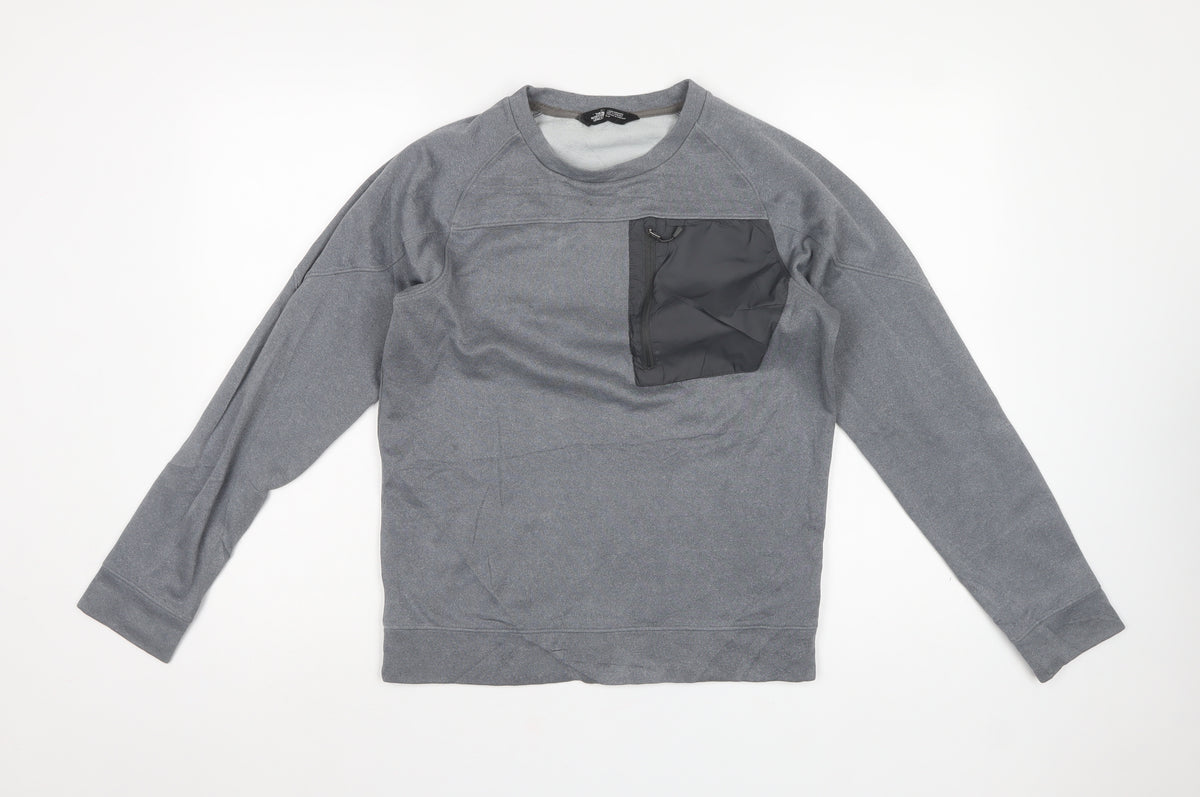 The North Face Men’s Grey S Fleece Pullover Sweatshirt Zip Pocket