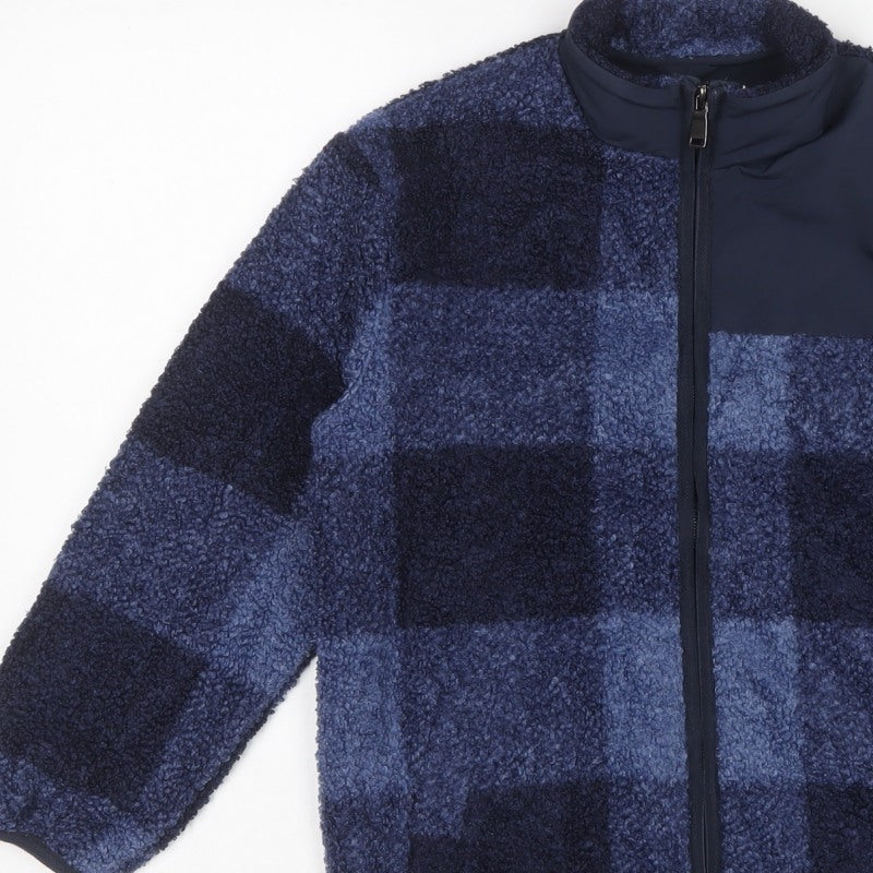 Marks and Spencer Boys Blue 9-10 Years Fleece Check Full Zip Jacket