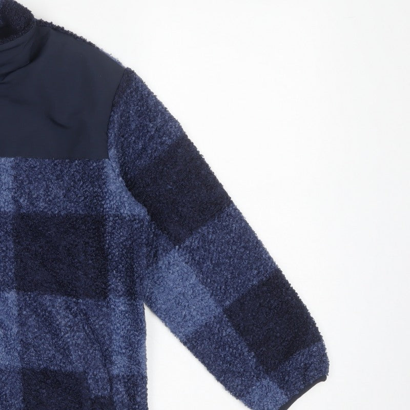 Marks and Spencer Boys Blue 9-10 Years Fleece Check Full Zip Jacket
