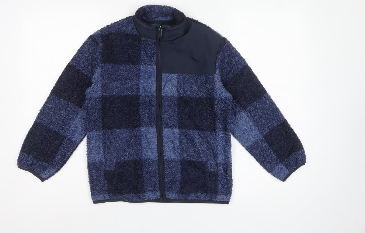Marks and Spencer Boys Blue 9-10 Years Fleece Check Full Zip Jacket