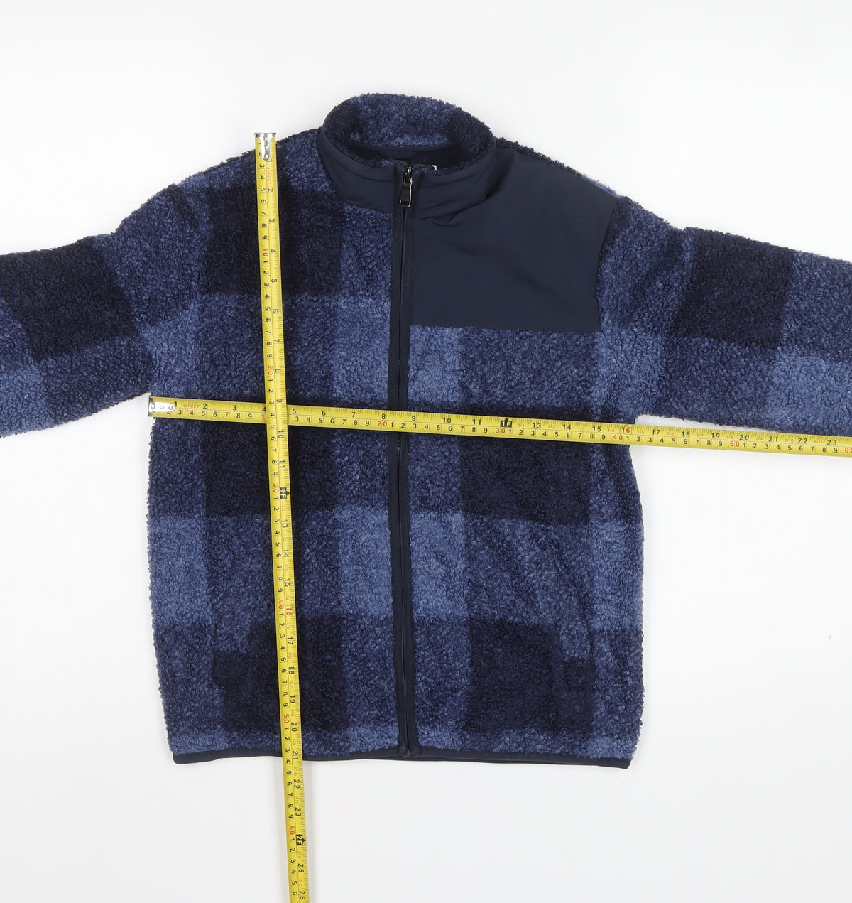 Marks and Spencer Boys Blue 9-10 Years Fleece Check Full Zip Jacket