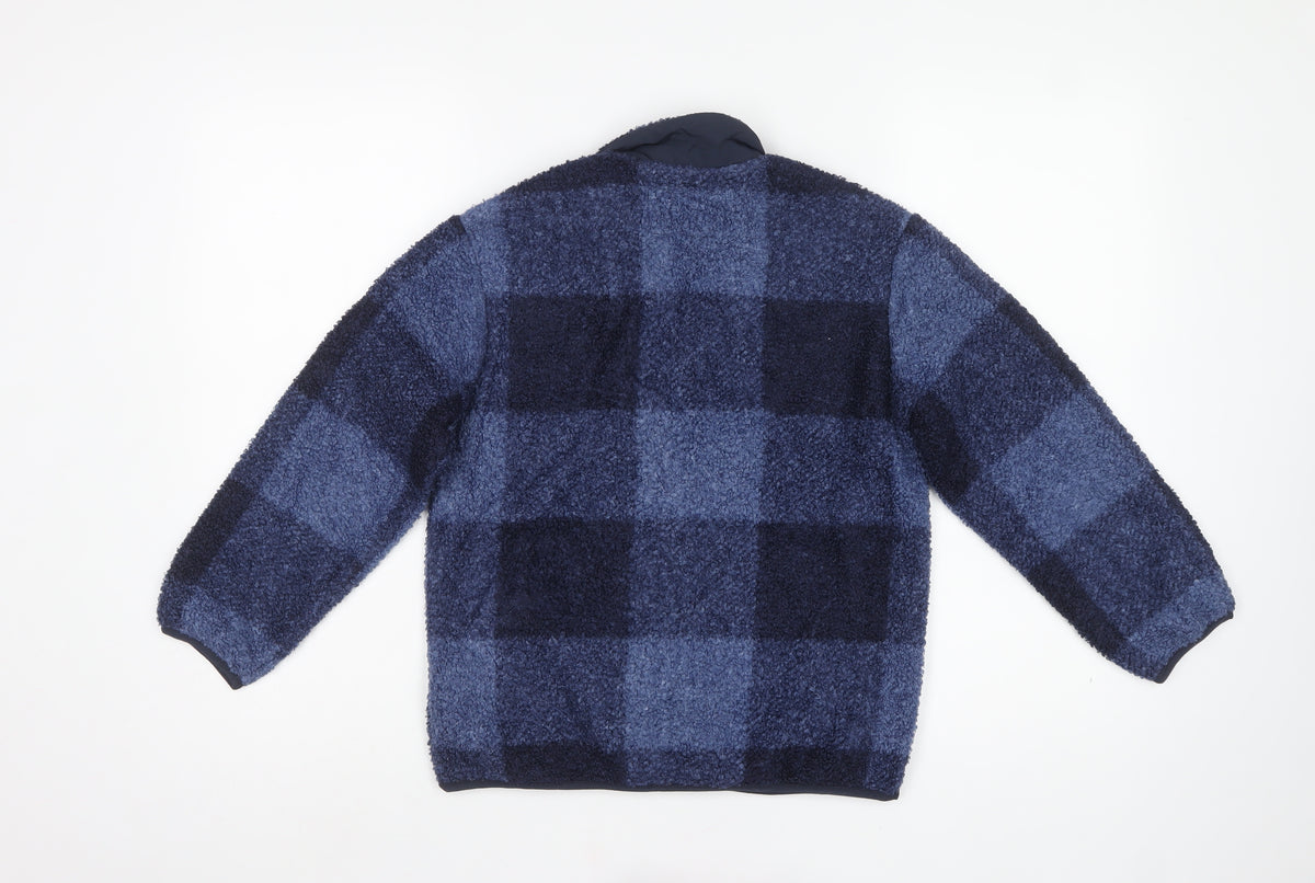 Marks and Spencer Boys Blue 9-10 Years Fleece Check Full Zip Jacket