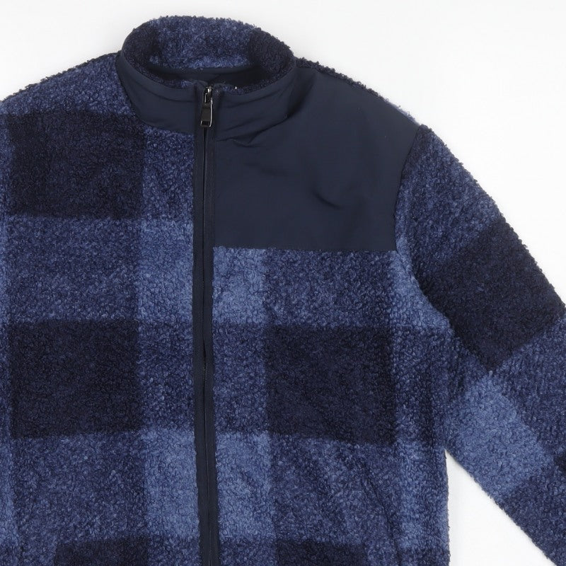 Marks and Spencer Boys Blue 9-10 Years Fleece Check Full Zip Jacket