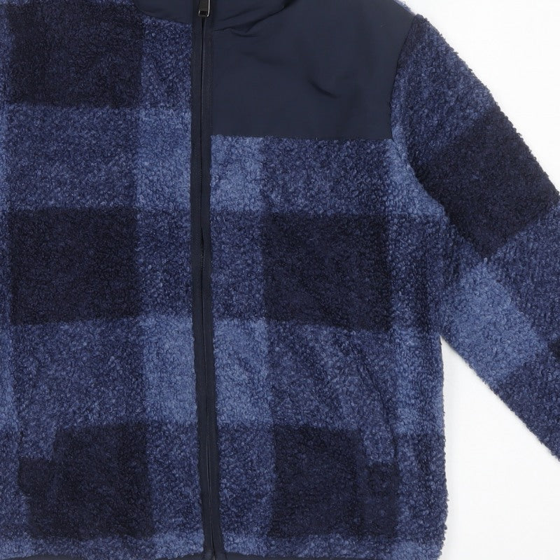 Marks and Spencer Boys Blue 9-10 Years Fleece Check Full Zip Jacket
