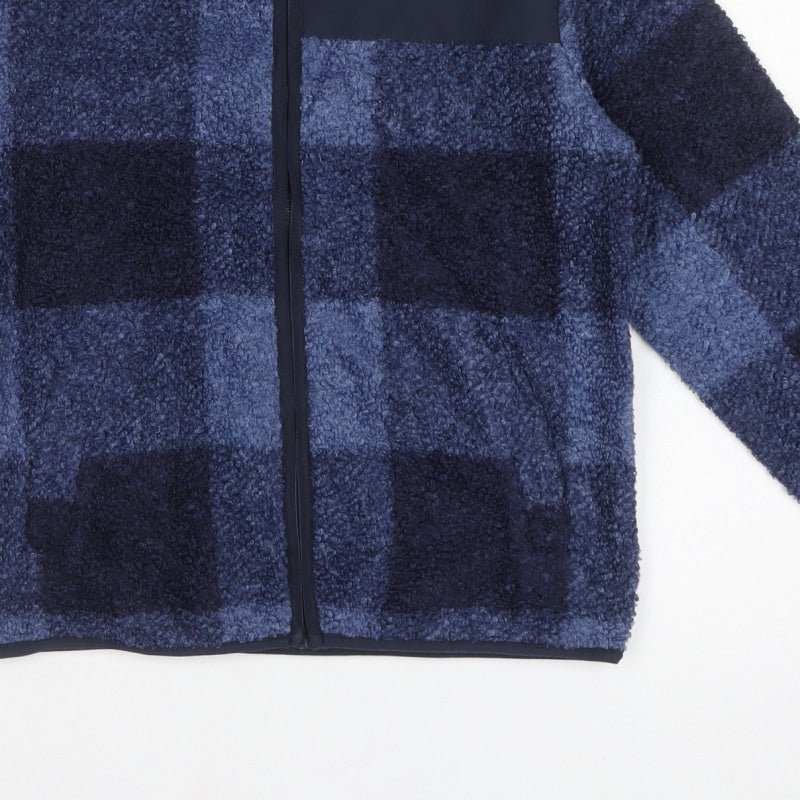 Marks and Spencer Boys Blue 9-10 Years Fleece Check Full Zip Jacket