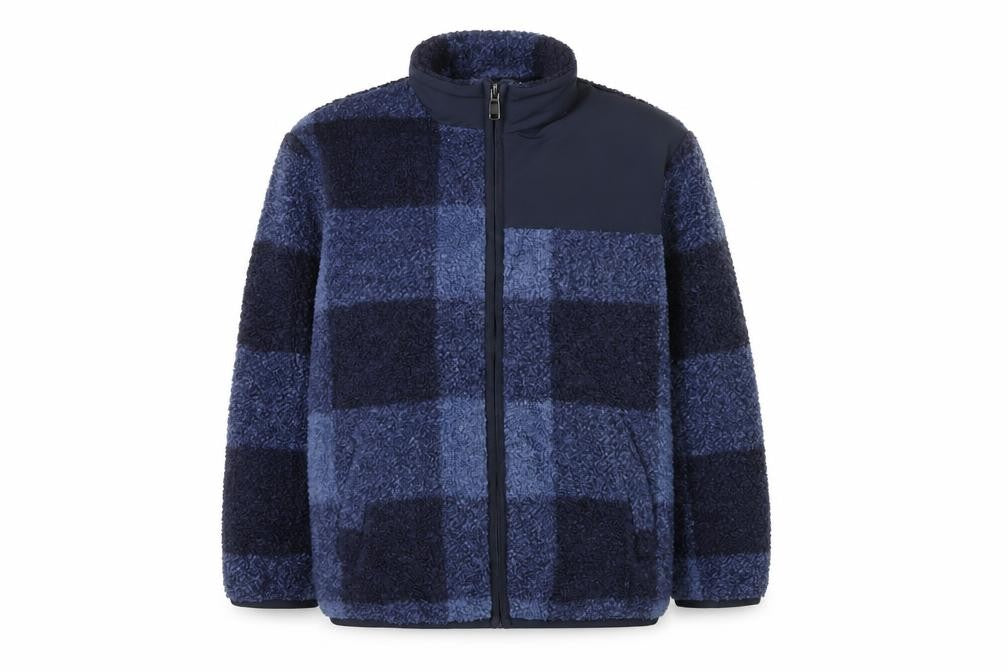 Marks and Spencer Boys Blue 9-10 Years Fleece Check Full Zip Jacket