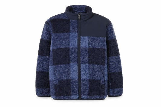 Marks and Spencer Boys Blue 9-10 Years Fleece Check Full Zip Jacket