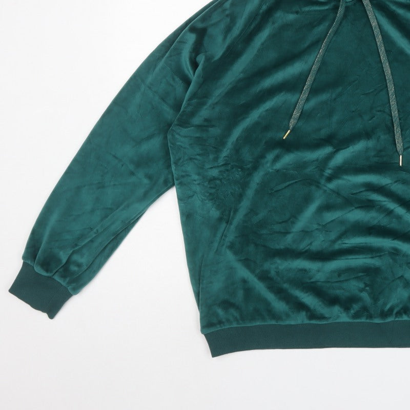 Anya Madsen Women’s Green Velour Pullover Hoodie UK 16 Drawstring