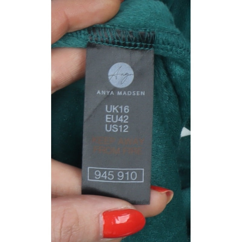 Anya Madsen Women’s Green Velour Pullover Hoodie UK 16 Drawstring