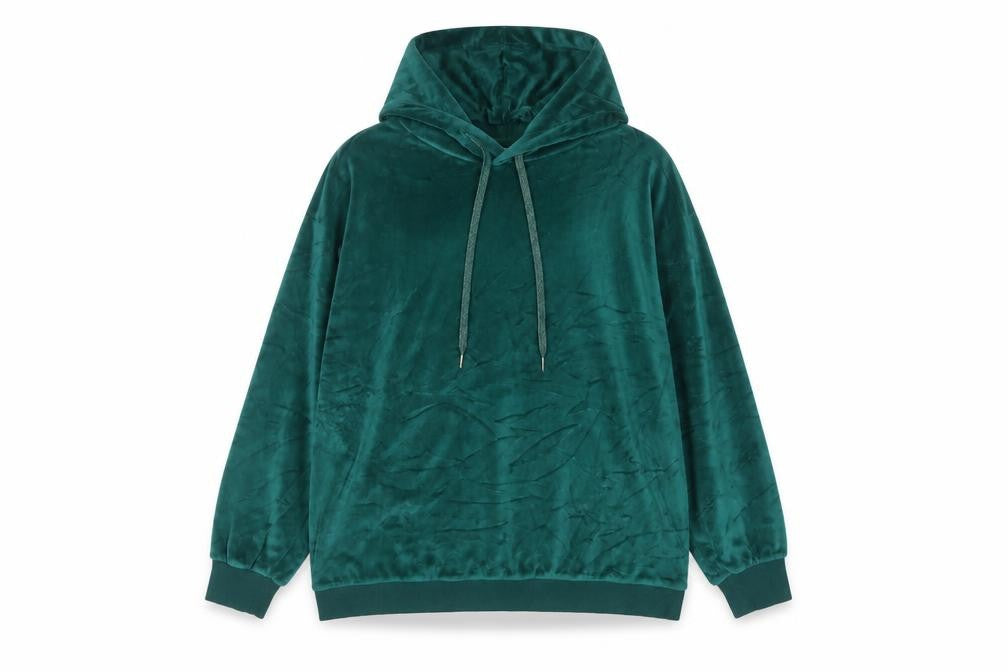 Anya Madsen Women’s Green Velour Pullover Hoodie UK 16 Drawstring
