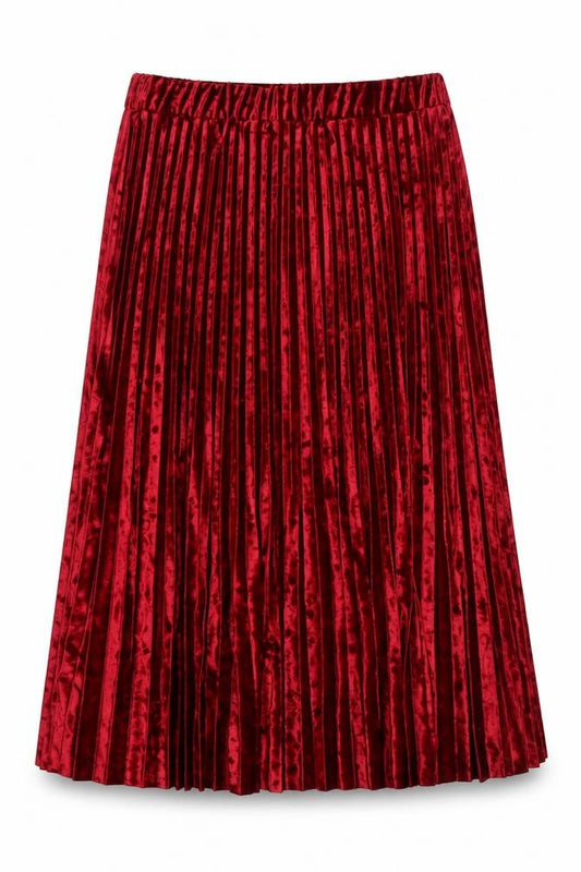 Marks & Spencer Women Red UK 14 Pleated Velvet Midi Skirt