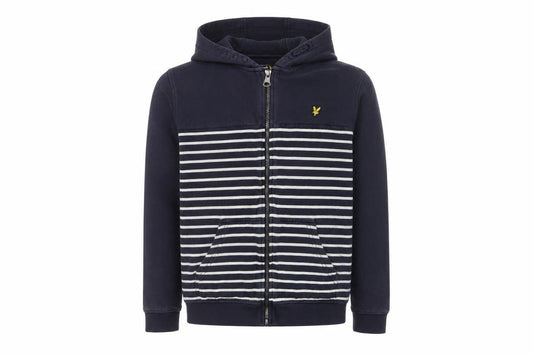 Lyle & Scott Boys Blue 15-16 Years Full Zip Striped Hoodie Logo