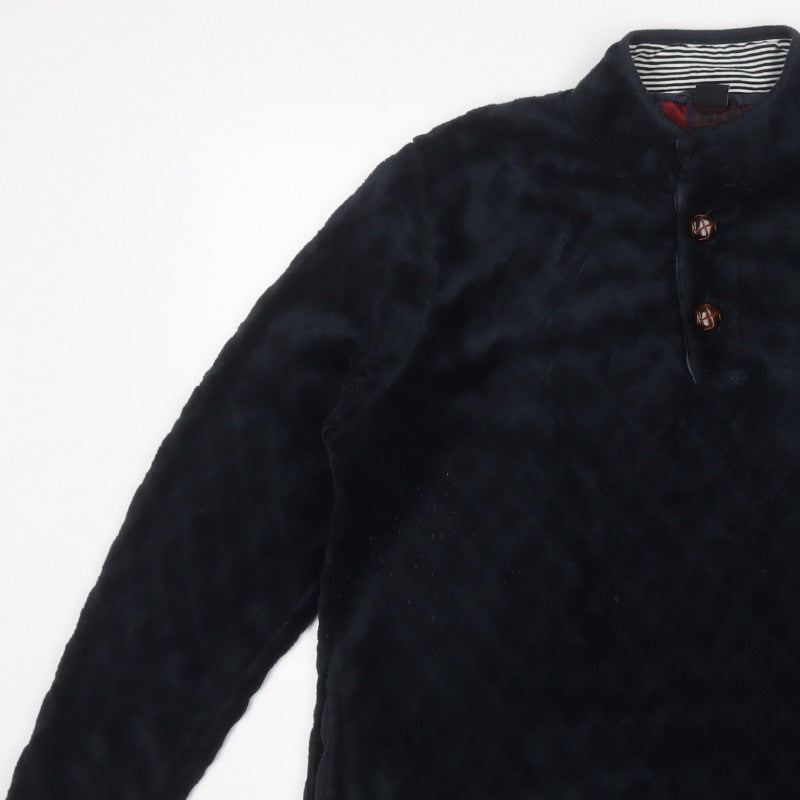 Cotton Traders Men’s Blue L Fleece Henley Button Sweatshirt