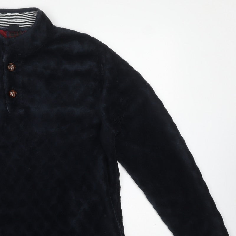 Cotton Traders Men’s Blue L Fleece Henley Button Sweatshirt