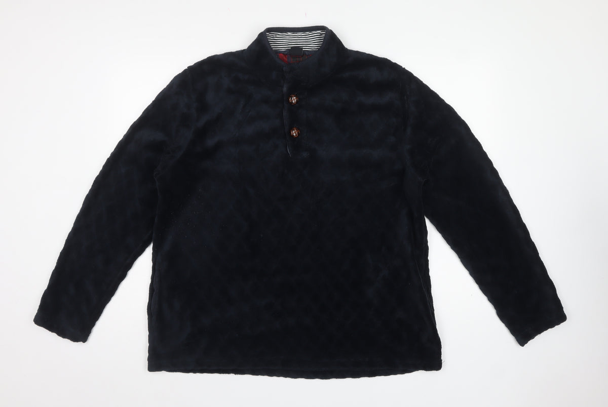 Cotton Traders Men’s Blue L Fleece Henley Button Sweatshirt