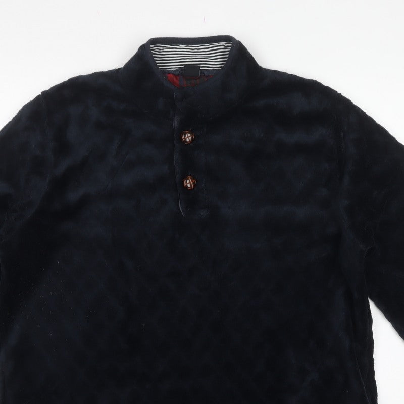 Cotton Traders Men’s Blue L Fleece Henley Button Sweatshirt