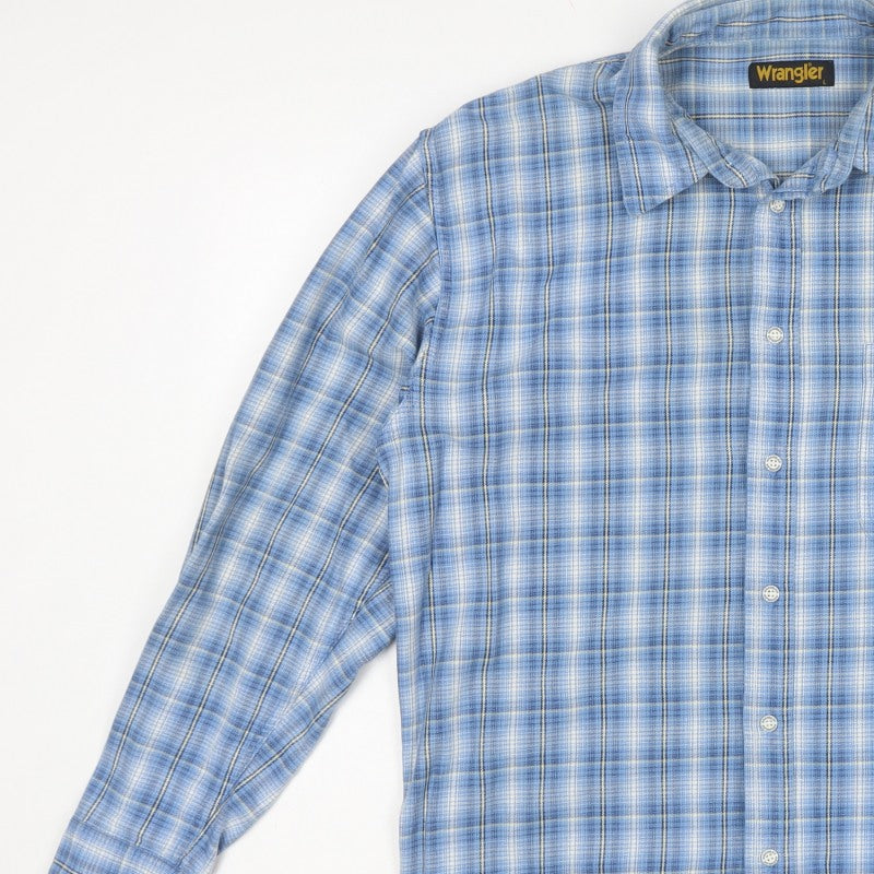 Wrangler Men’s Blue Check Cotton Long Sleeve Button-Up Shirt L