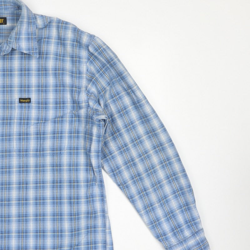 Wrangler Men’s Blue Check Cotton Long Sleeve Button-Up Shirt L