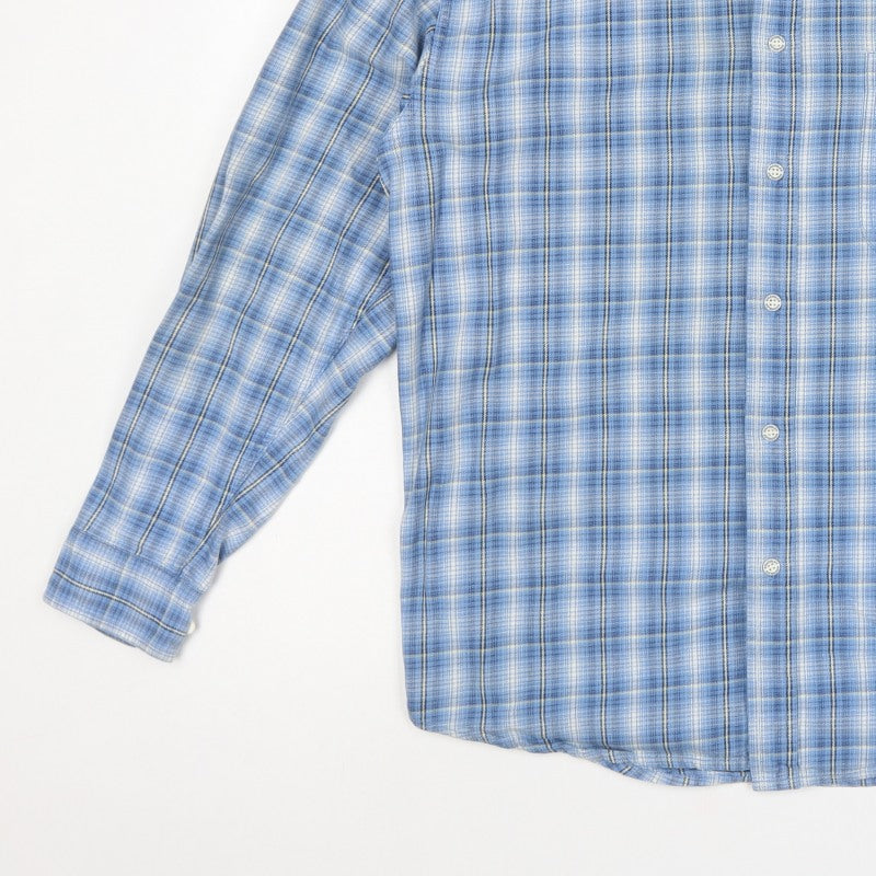 Wrangler Men’s Blue Check Cotton Long Sleeve Button-Up Shirt L