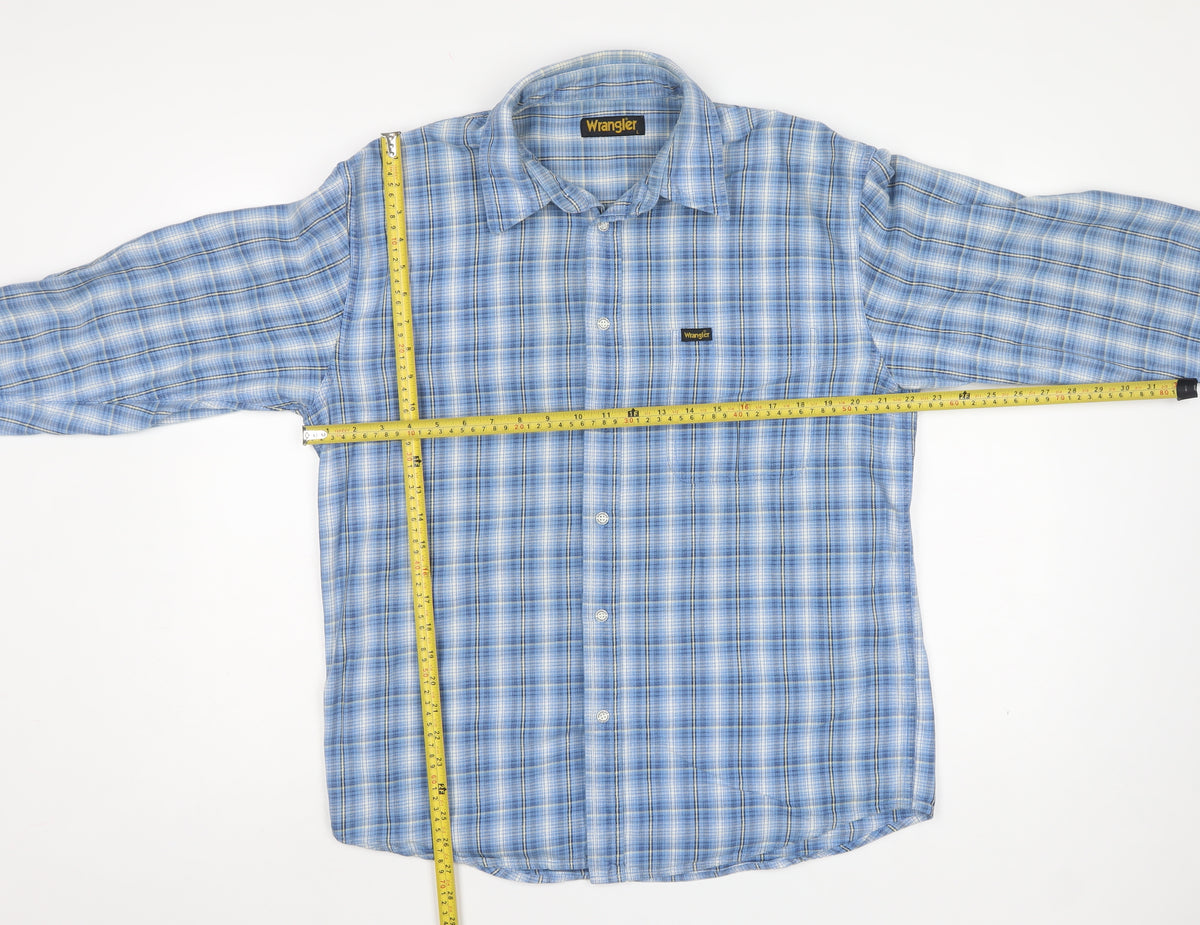 Wrangler Men’s Blue Check Cotton Long Sleeve Button-Up Shirt L