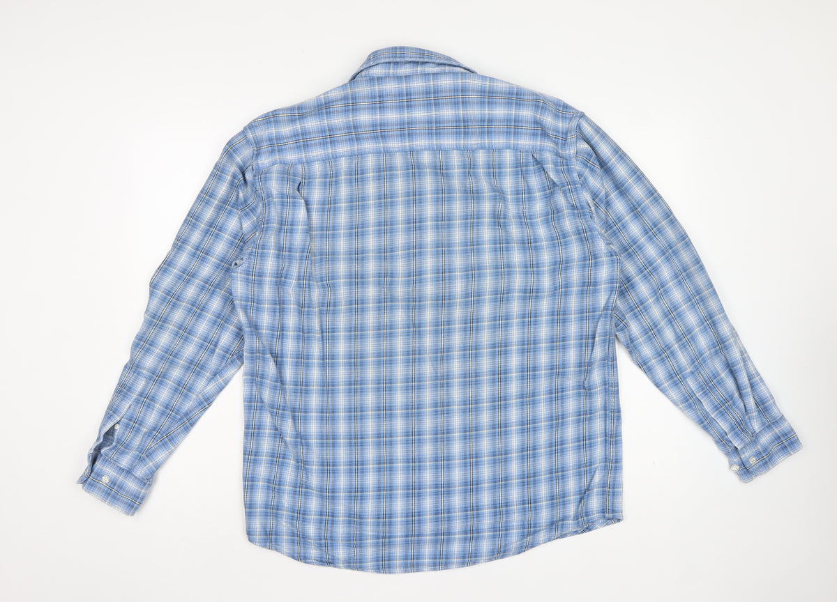 Wrangler Men’s Blue Check Cotton Long Sleeve Button-Up Shirt L