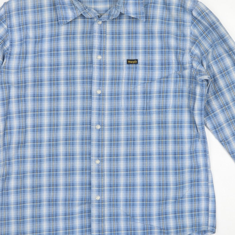 Wrangler Men’s Blue Check Cotton Long Sleeve Button-Up Shirt L