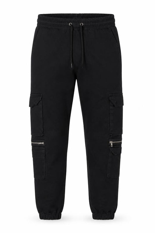 boohooMAN Men’s Black M Cargo Jogger Trousers Drawstring Zip Pockets